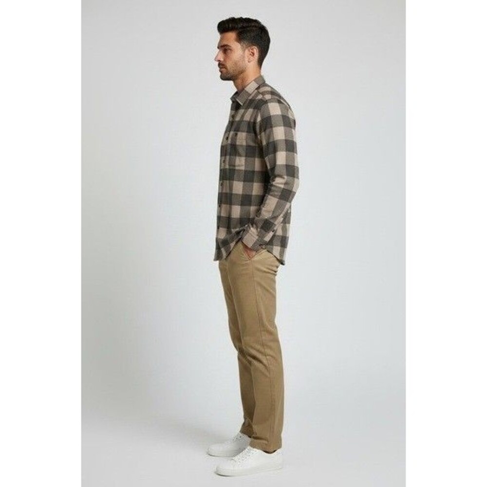 NWT Rhone Hardy Flannel Shirt Foggy Taupe & Iron Buffalo Check Men's Size 2XL - Picture 12 of 12